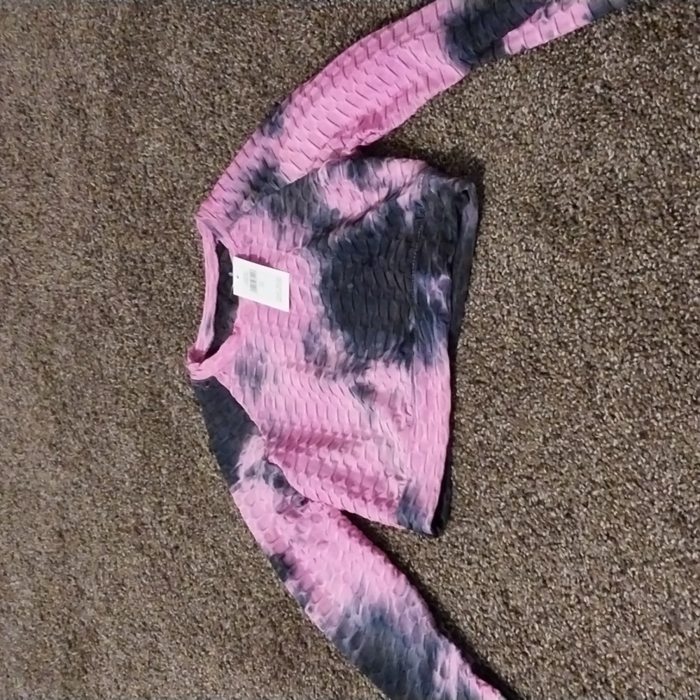 Pink and black tye die crop top